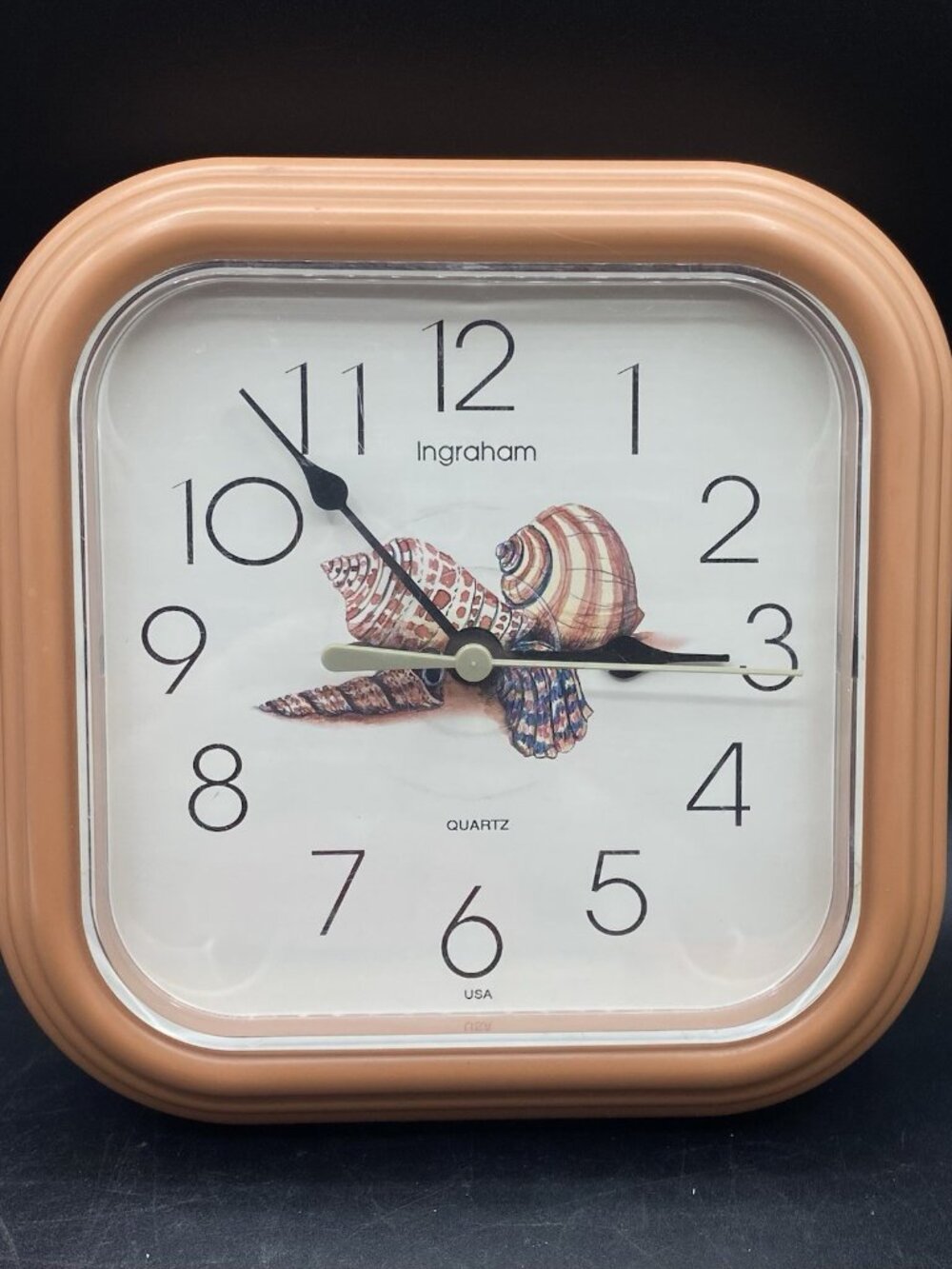 Ingraham Quartz Sea Shells Square Wall Clock Mauve